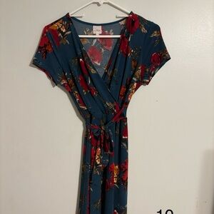 LuLaRoe Blue Wrap Maxi Dress with Flutter Sleeves